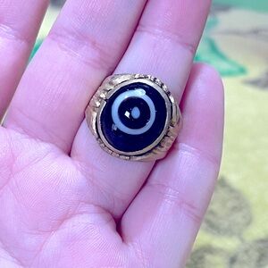VTG Boho Tibetan Buddha’s Eye Glass Bead Brass Costume Jewelry Size 7 3/4 Ring